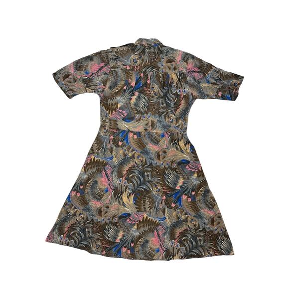 Vintage Brown Feather Button Up Cotton Shirt Dress Size 12 Womens Made in USA - Picture 5 of 12